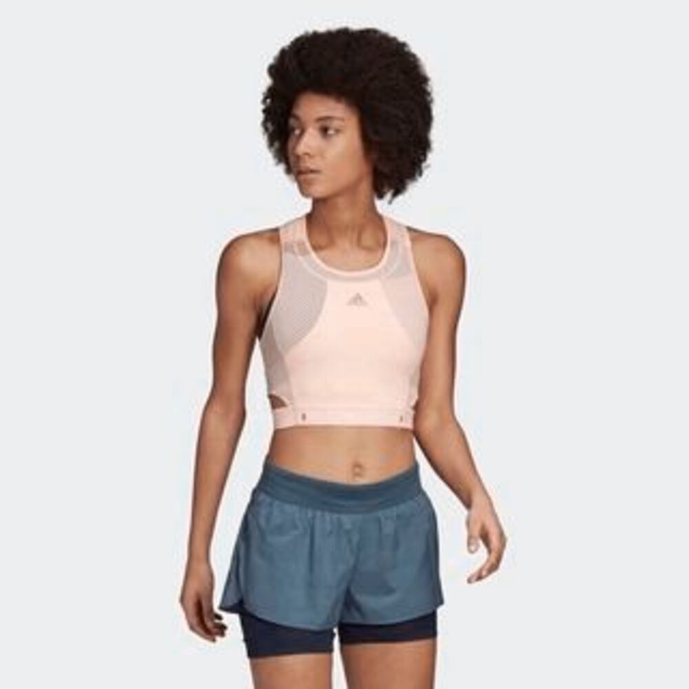 NWOT adidas Womens HEAT.RDY Cropped Running Tank Haze Coral-Size XS - Picture 2 of 7